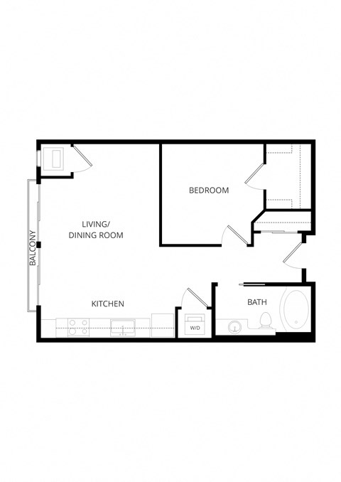 Floor plan for studio, 1 bath, 623 sqft